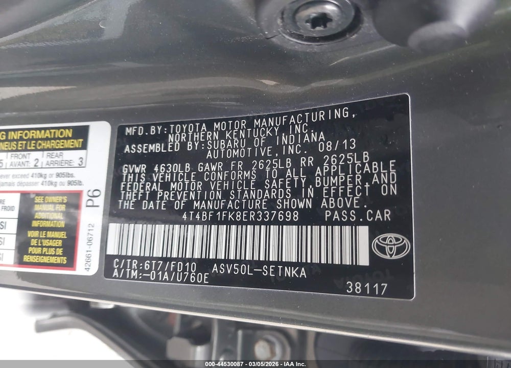 2014 TOYOTA CAMRY LE VIN: 4T4BF1FK8ER337698