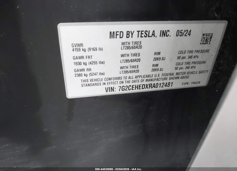 2024 TESLA CYBERTRUCK ALL-WHEEL DRIVE VIN: 7G2CEHEDXRA012481