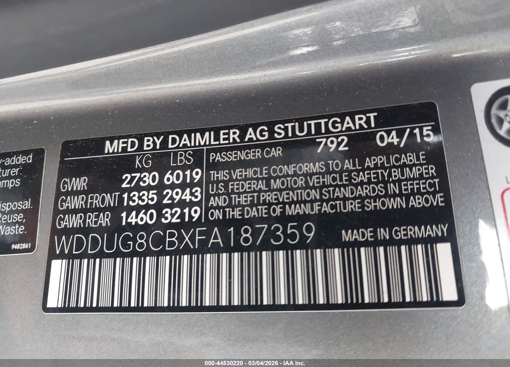 2015 MERCEDES-BENZ S 550 VIN: WDDUG8CBXFA187359