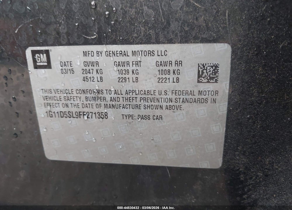 2015 CHEVROLET MALIBU 2LT VIN: 1G11D5SL9FF271358