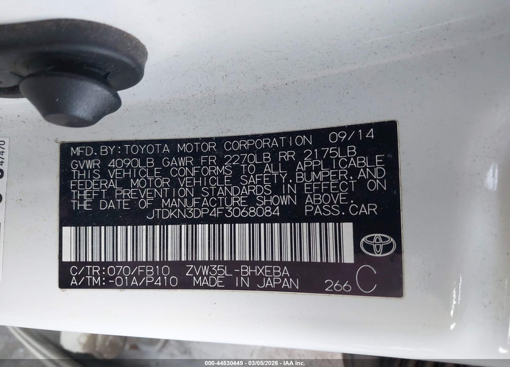 2015 TOYOTA PRIUS PLUG-IN VIN: JTDKN3DP4F3068084