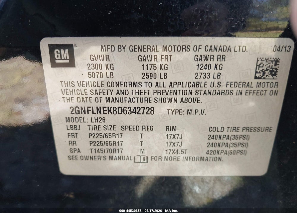 2013 CHEVROLET EQUINOX 2LT VIN: 2GNFLNEK8D6342728