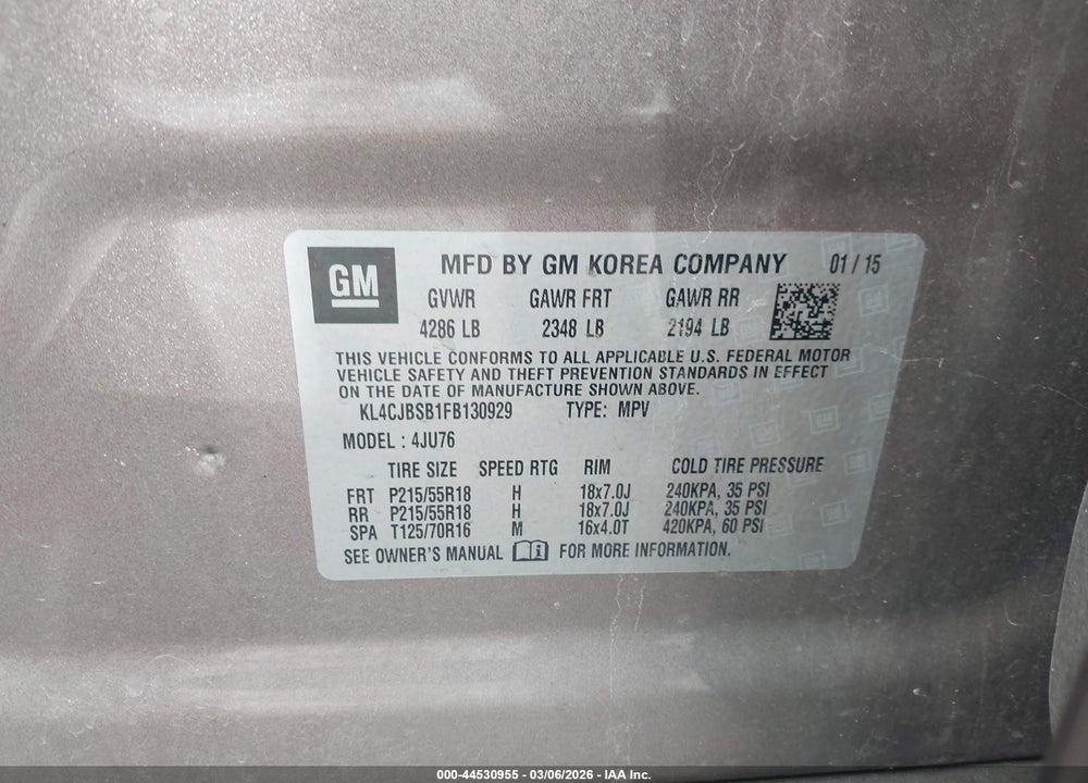 2015 BUICK ENCORE CONVENIENCE VIN: KL4CJBSB1FB130929