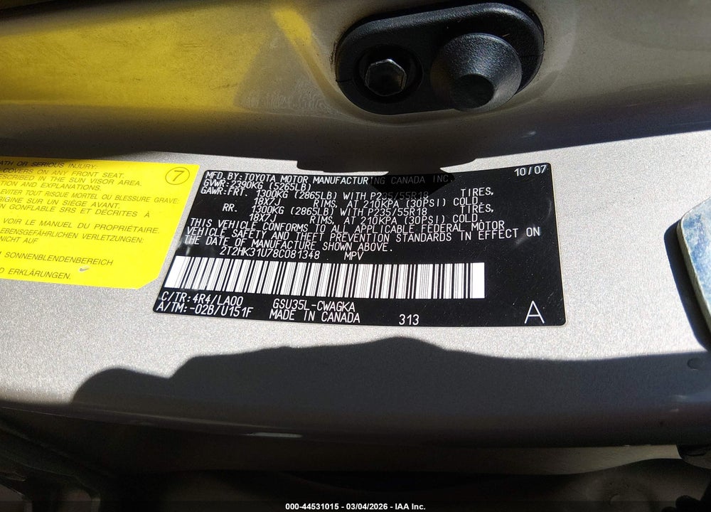 2008 LEXUS RX 350 VIN: 2T2HK31U78C081348