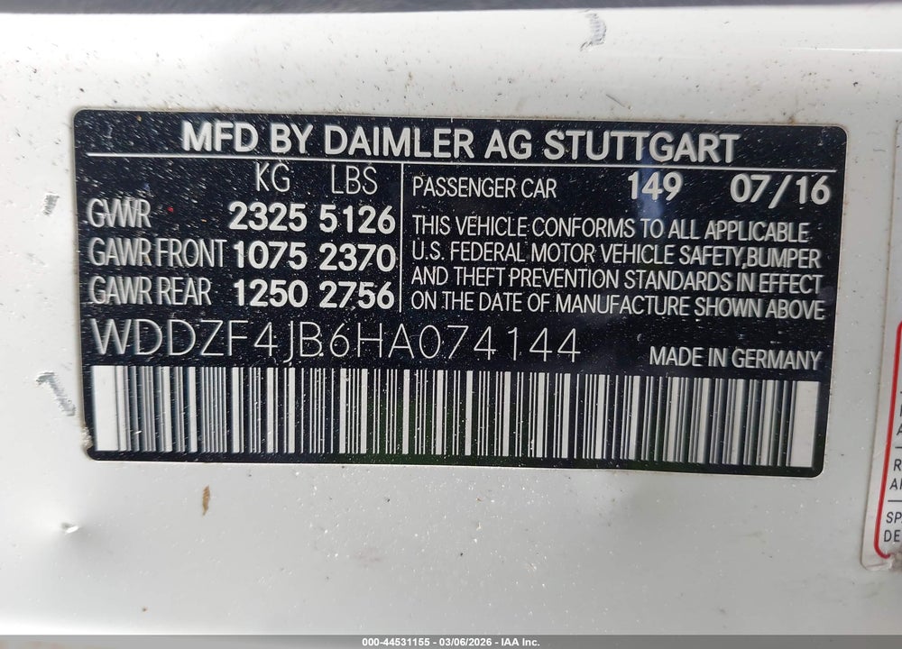2017 MERCEDES-BENZ E 300 VIN: WDDZF4JB6HA074144