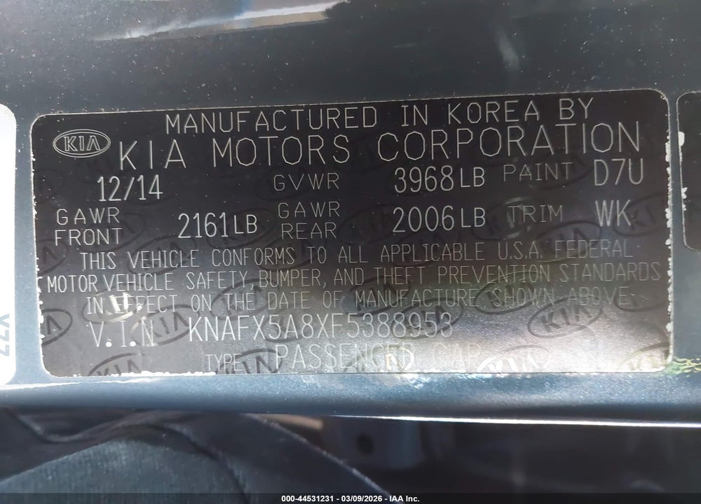 2015 KIA FORTE EX VIN: KNAFX5A8XF5388953