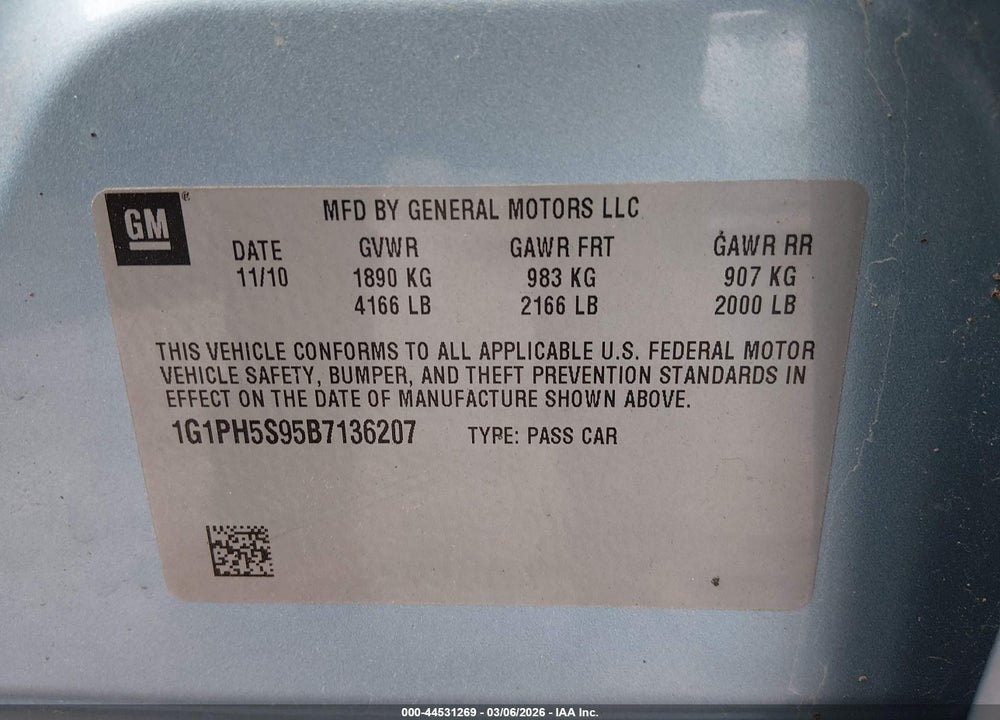 2011 CHEVROLET CRUZE LTZ VIN: 1G1PH5S95B7136207