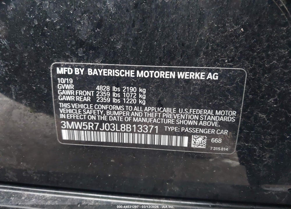 2020 BMW 330I XDRIVE VIN: 3MW5R7J03L8B13371