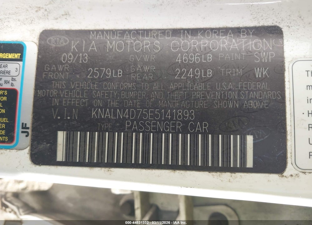 2014 KIA CADENZA LIMITED VIN: KNALN4D75E5141893