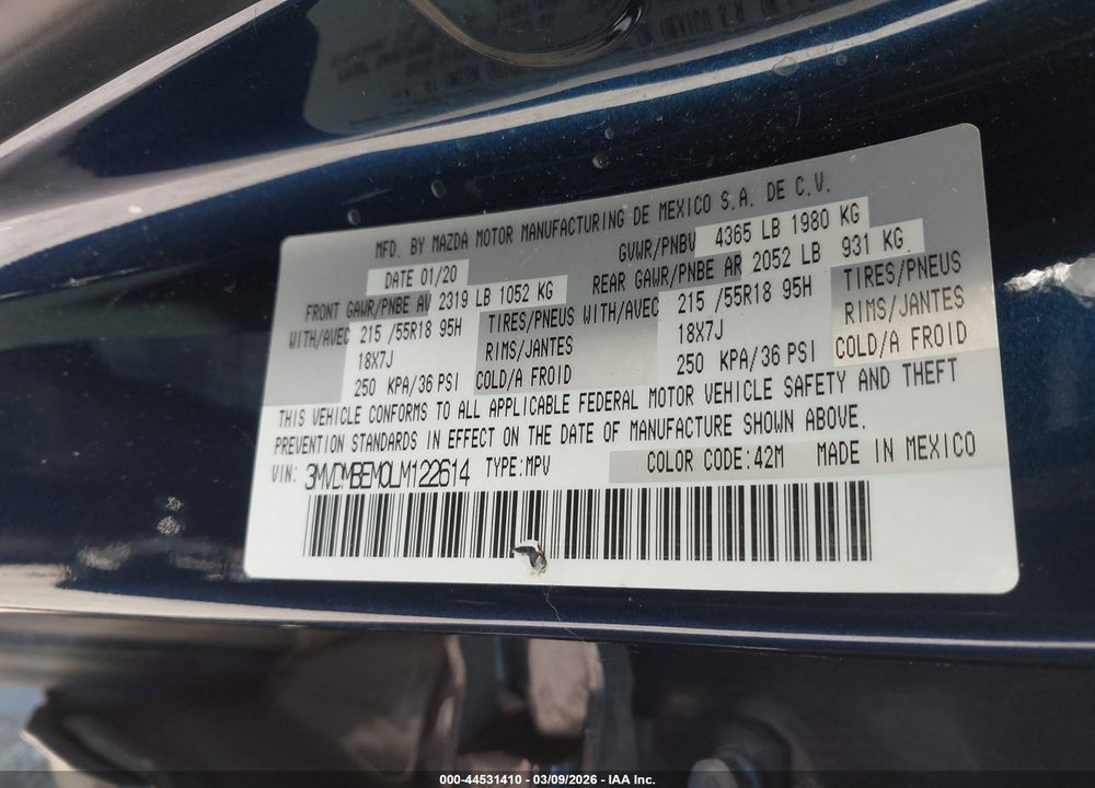 2020 MAZDA CX-30 PREMIUM PACKAGE VIN: 3MVDMBEM0LM122614