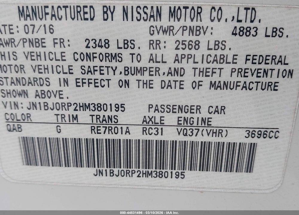2017 INFINITI QX50 VIN: JN1BJ0RP2HM380195