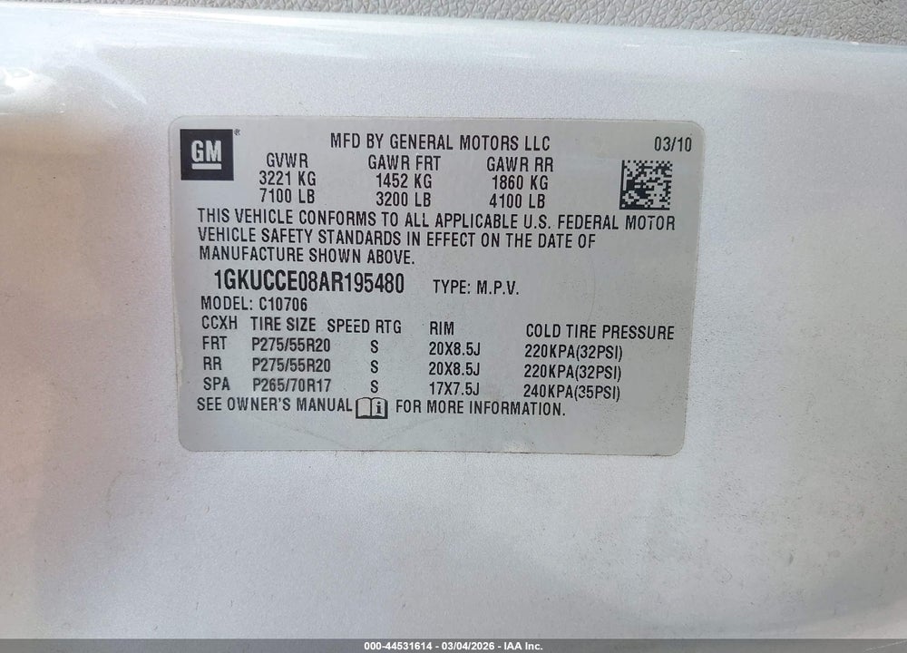 2010 GMC YUKON SLT VIN: 1GKUCCE08AR195480