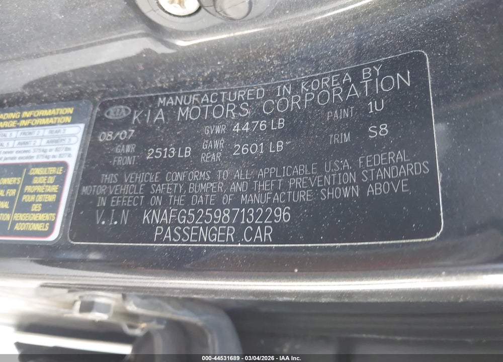 2008 KIA RONDO EX VIN: KNAFG525987132296