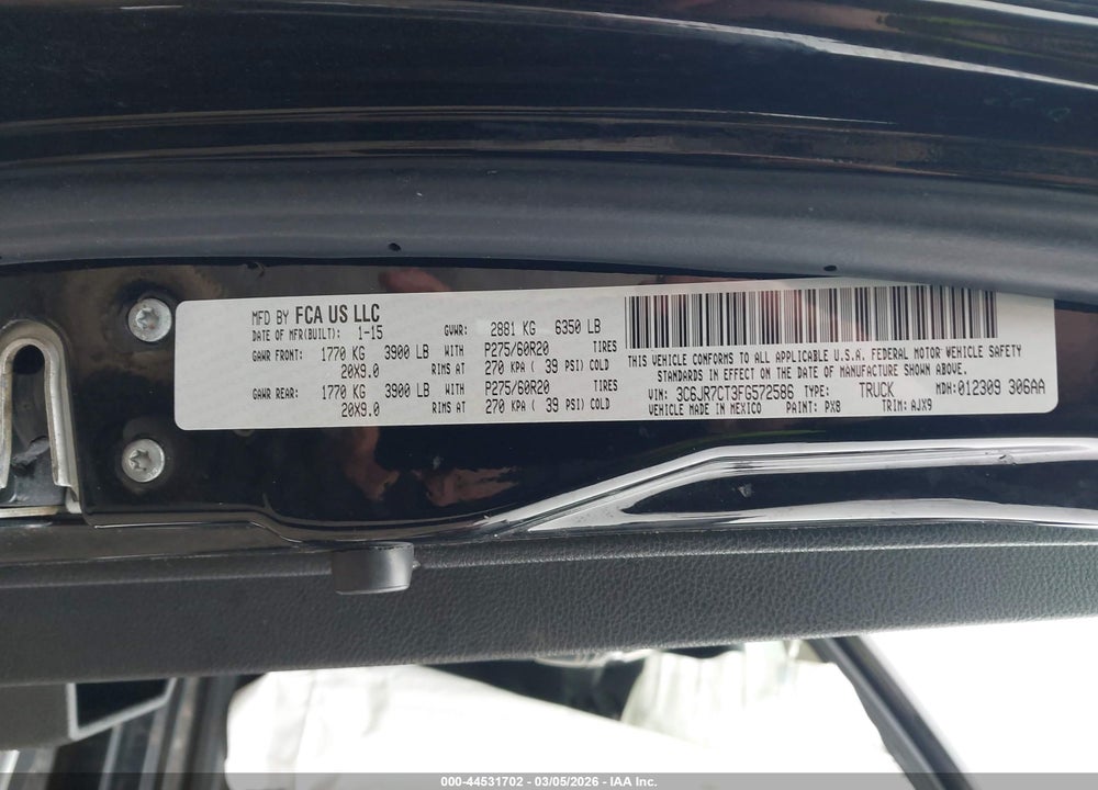 2015 RAM 1500 SPORT VIN: 3C6JR7CT3FG572586