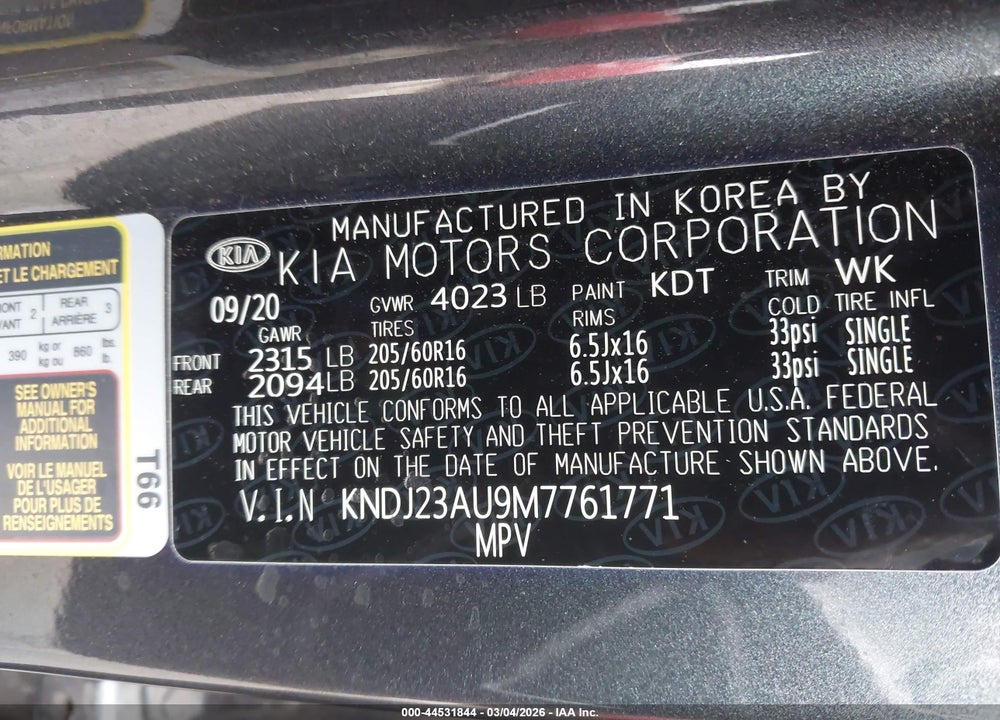 2021 KIA SOUL LX VIN: KNDJ23AU9M7761771