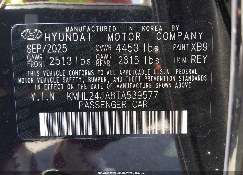 2026 HYUNDAI SONATA SE VIN: KMHL24JA8TA539577