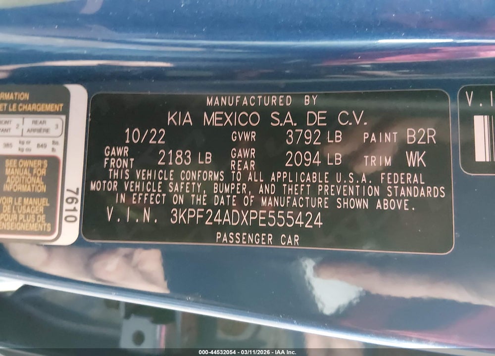2023 KIA FORTE LXS VIN: 3KPF24ADXPE555424