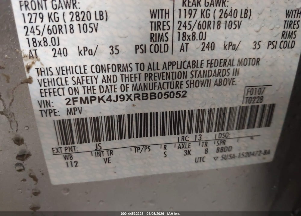 2024 FORD EDGE SEL VIN: 2FMPK4J9XRBB05052