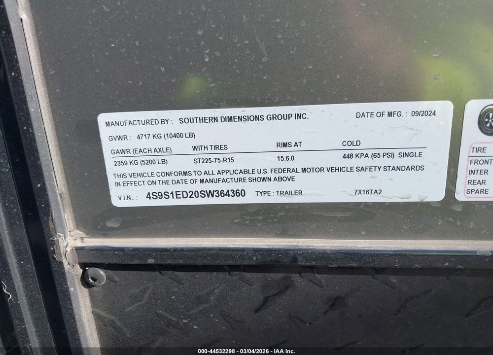 2025 SOUTHERN 16FT BOX TRAILER VIN: 4S9S1ED20SW364360