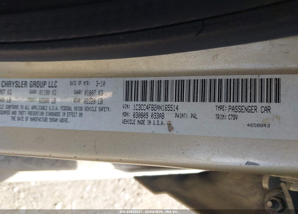 2010 CHRYSLER SEBRING TOURING VIN: 1C3CC4FB2AN165514