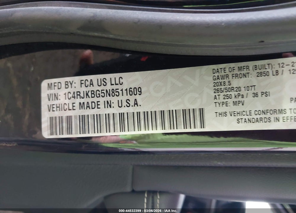 2022 JEEP GRAND CHEROKEE L LIMITED 4X4 VIN: 1C4RJKBG5N8511609
