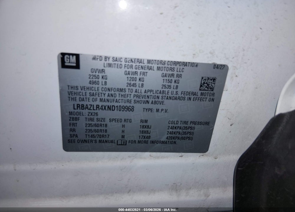 2022 BUICK ENVISION FWD PREFERRED VIN: LRBAZLR4XND109968