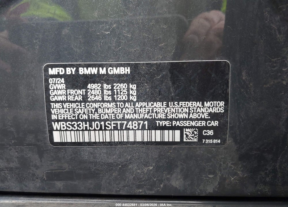 2025 BMW M3 COMPETITION XDRIVE VIN: WBS33HJ01SFT74871