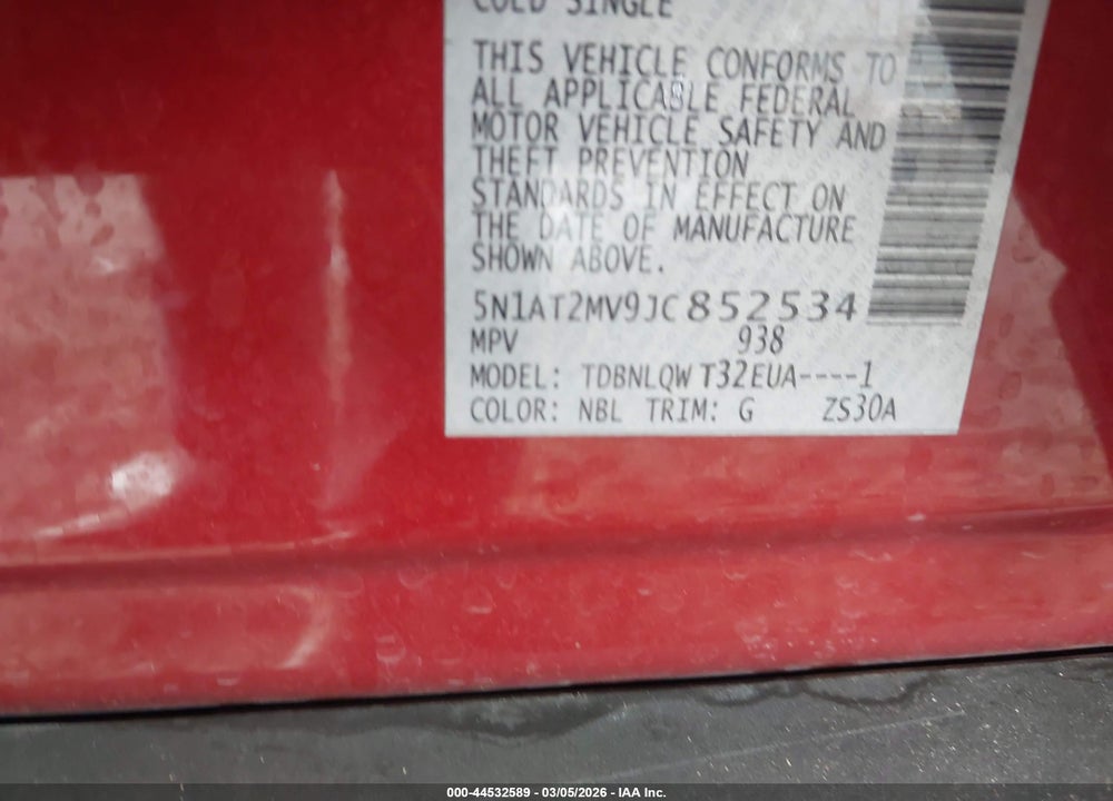 2018 NISSAN ROGUE SV VIN: 5N1AT2MV9JC852534