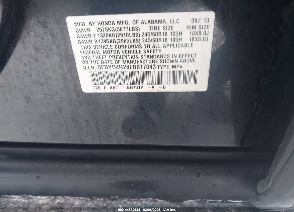 2014 ACURA MDX VIN: 5FRYD4H28EB017043