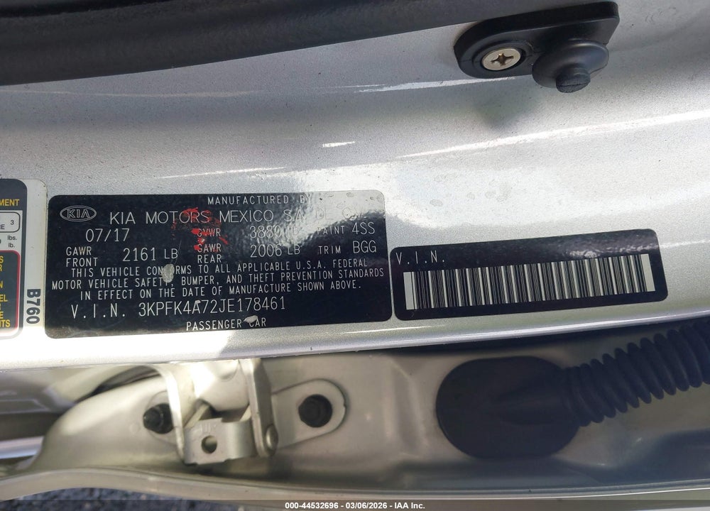 2018 KIA FORTE LX VIN: 3KPFK4A72JE178461
