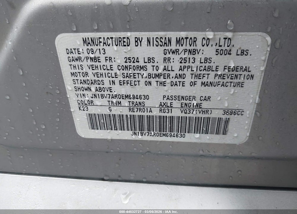 2014 INFINITI Q50 PREMIUM VIN: JN1BV7AR0EM694630