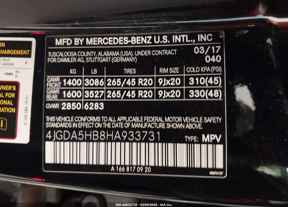 2017 MERCEDES-BENZ GLE 350 4MATIC VIN: 4JGDA5HB8HA933731