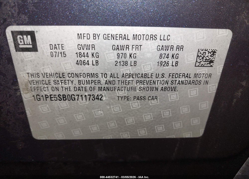 2016 CHEVROLET CRUZE LIMITED 1LT AUTO VIN: 1G1PE5SB0G7117342