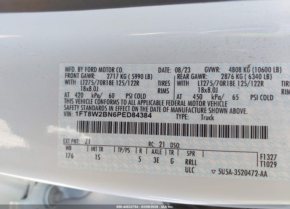 2023 FORD F-250 XL VIN: 1FT8W2BN6PED84384