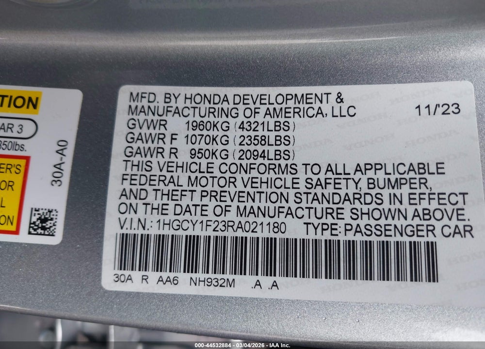 2024 HONDA ACCORD LX VIN: 1HGCY1F23RA021180