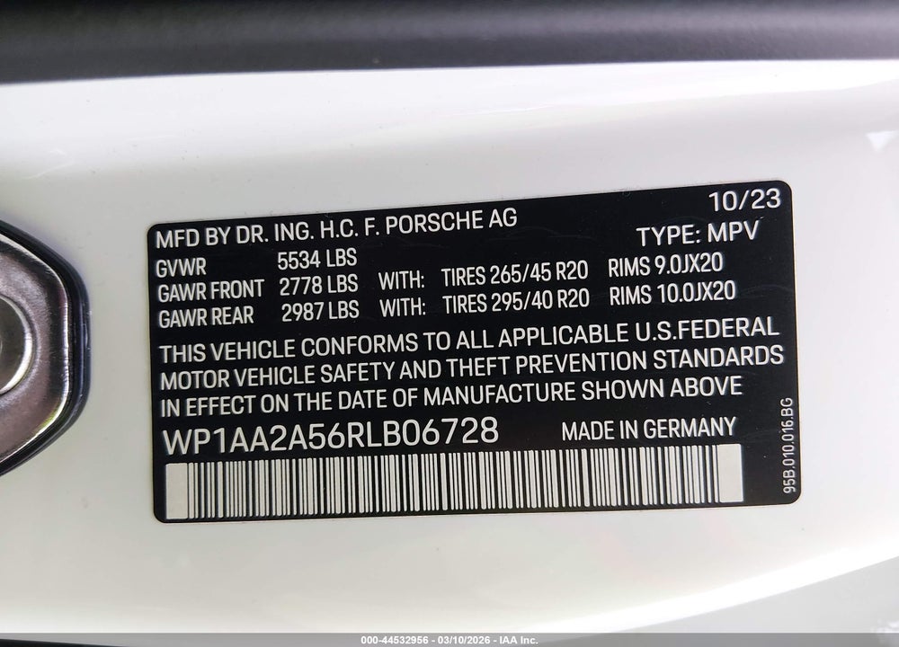 2024 PORSCHE MACAN T VIN: WP1AA2A56RLB06728