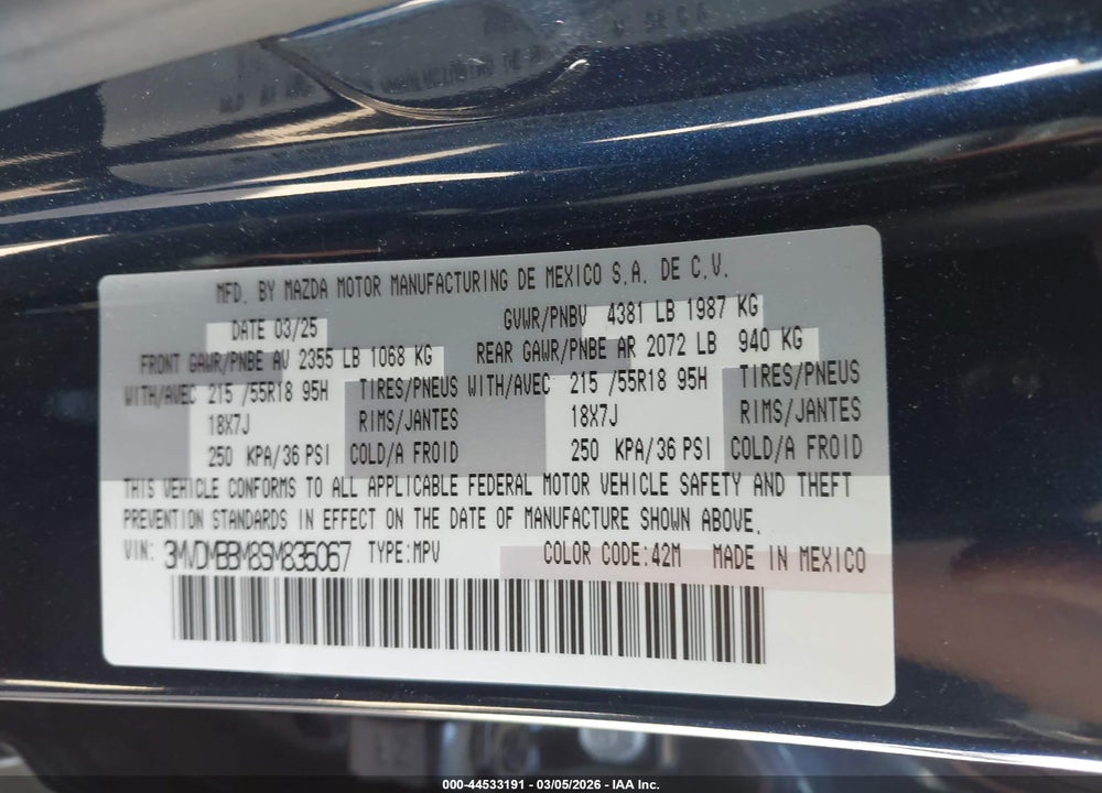2025 MAZDA CX-30 2.5 S SELECT SPORT VIN: 3MVDMBBM8SM835067