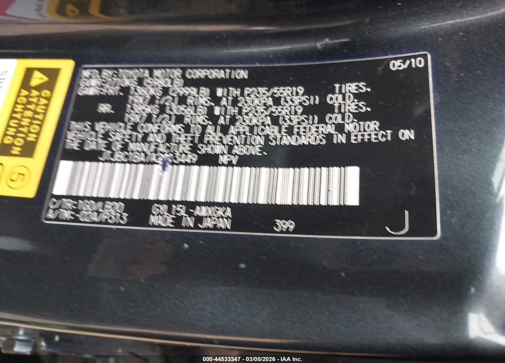 2010 LEXUS RX 450H VIN: JTJBC1BA7A2413449