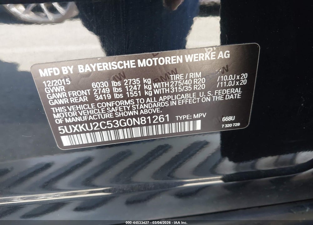 2016 BMW X6 XDRIVE35I VIN: 5UXKU2C53G0N81261