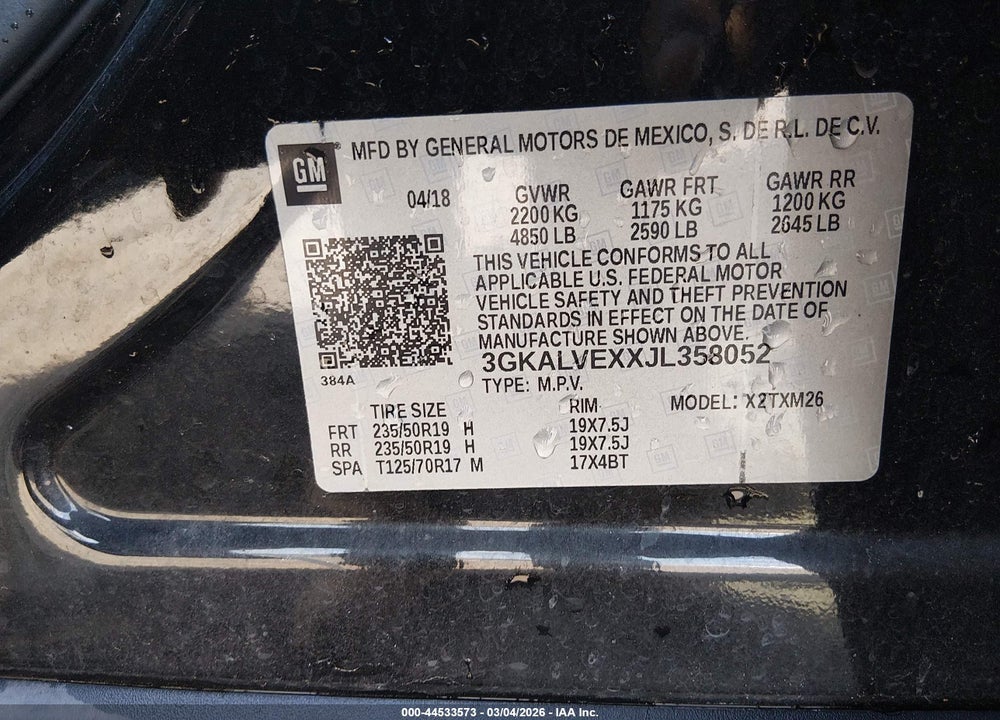 2018 GMC TERRAIN SLT VIN: 3GKALVEXXJL358052