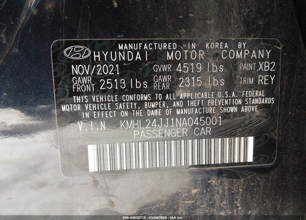 2022 HYUNDAI SONATA HYBRID BLUE VIN: KMHL24JJ1NA045001