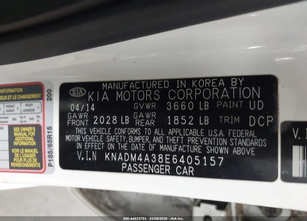 2014 KIA RIO LX VIN: KNADM4A38E6405157
