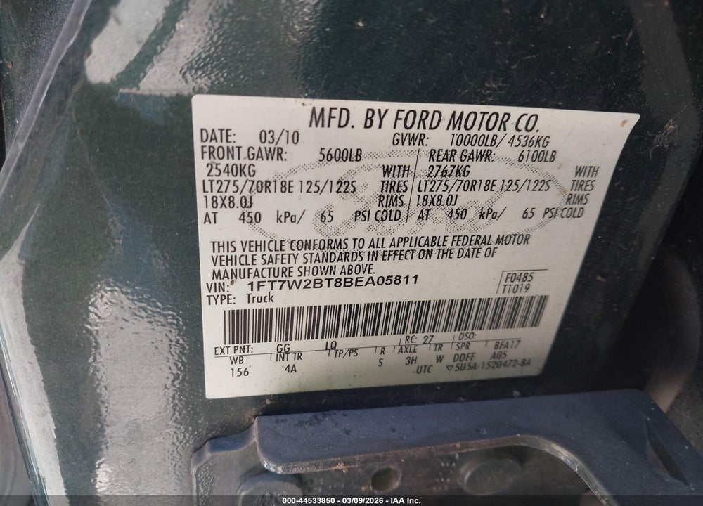 2011 FORD F-250 LARIAT VIN: 1FT7W2BT8BEA05811