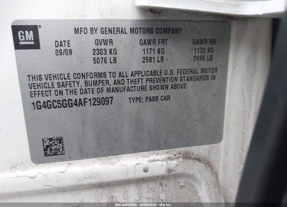 2010 BUICK LACROSSE CXL VIN: 1G4GC5GG4AF129097