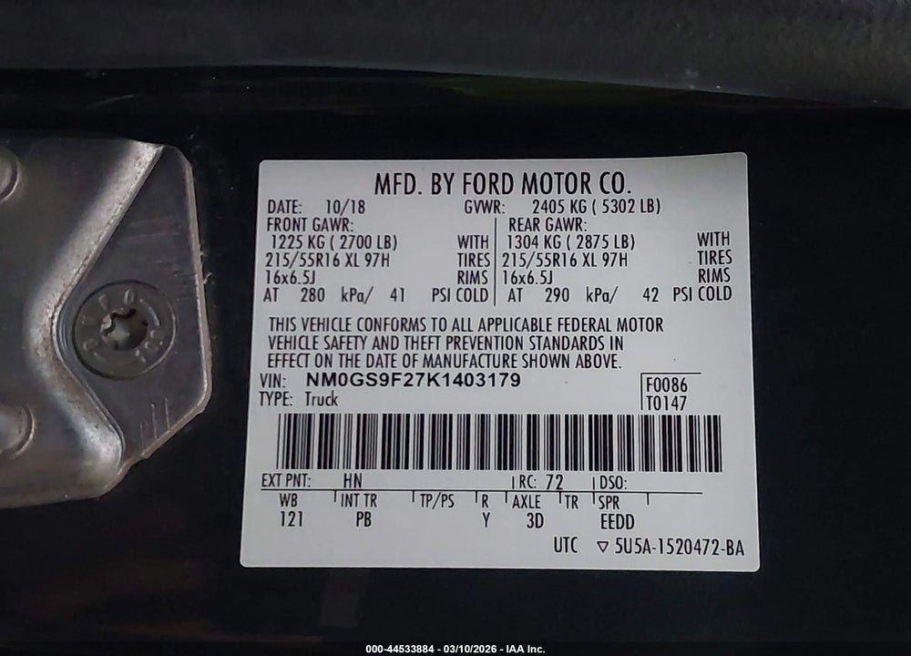 2019 FORD TRANSIT CONNECT XLT VIN: NM0GS9F27K1403179