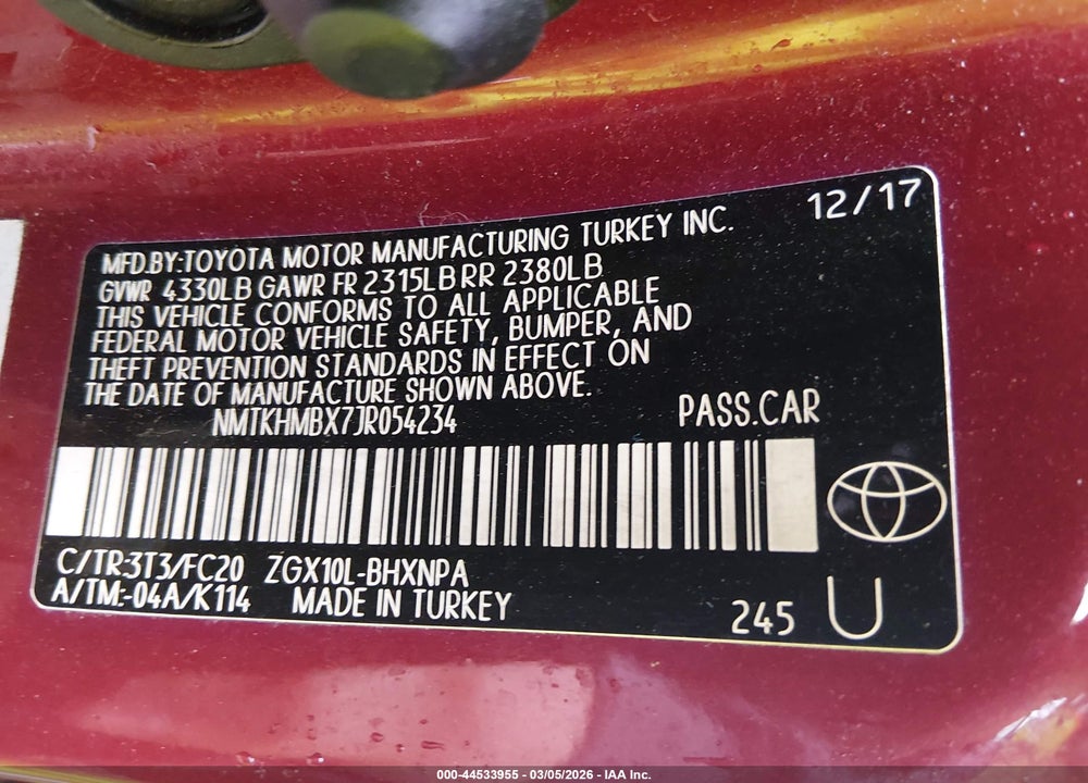 2018 TOYOTA C-HR XLE VIN: NMTKHMBX7JR054234