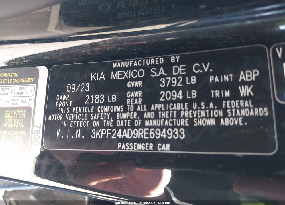 2024 KIA FORTE LX VIN: 3KPF24AD9RE694933