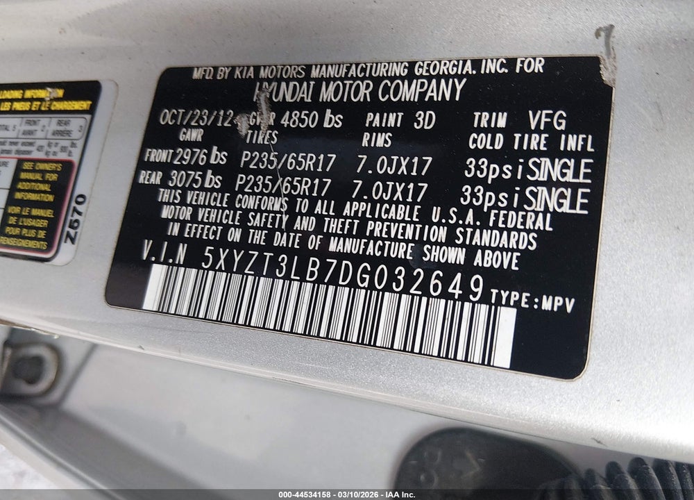 2013 HYUNDAI SANTA FE SPORT VIN: 5XYZT3LB7DG032649
