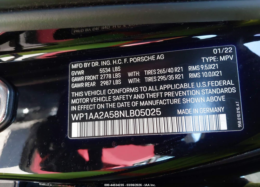 2022 PORSCHE MACAN VIN: WP1AA2A58NLB05025