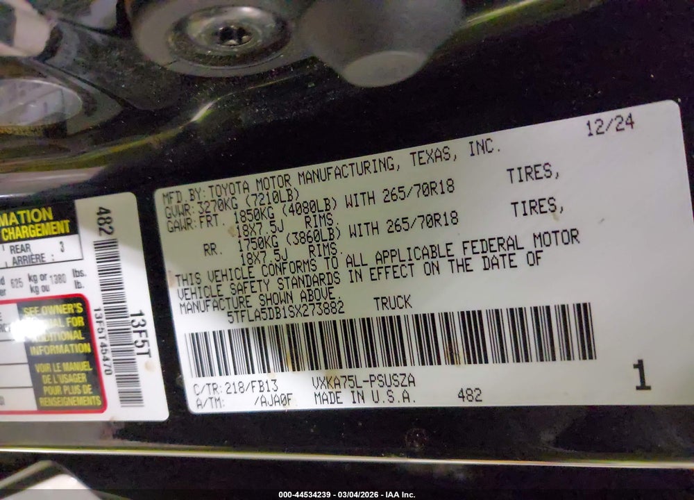 2025 TOYOTA TUNDRA SR5 VIN: 5TFLA5DB1SX273882